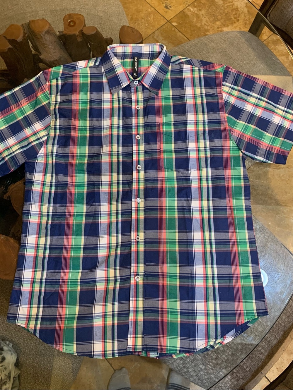 TRUE ROCK Men's Plaid Short-Sleeve Button-Up Shirt - Blue, Green, Red, White